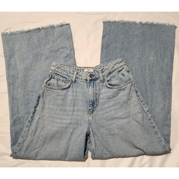 Forever 21 Premium Jeans Women's Size 27 Raw Hem Blue Denim Wide Leg Baggy Y2K - Picture 4 of 10